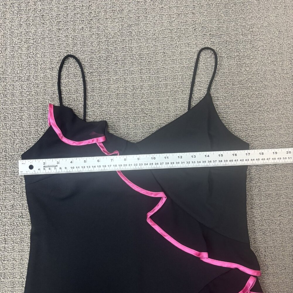 Jessica Black Asymmetrical Slip Dress with Pink Ruffle Trim - Picture 3 of 13
